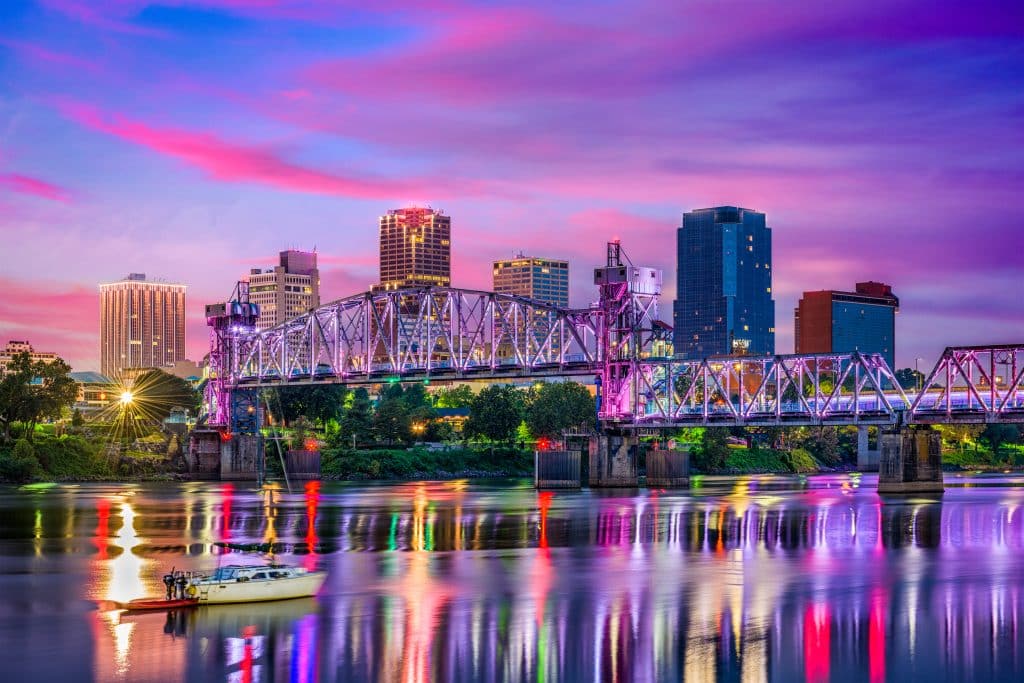 Little Rock, Arkansas, USA downtown skyline on the Arkansas River.