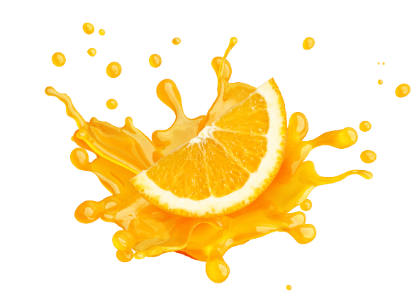 Orange juice and droplets isolated on white background. 3D illustration