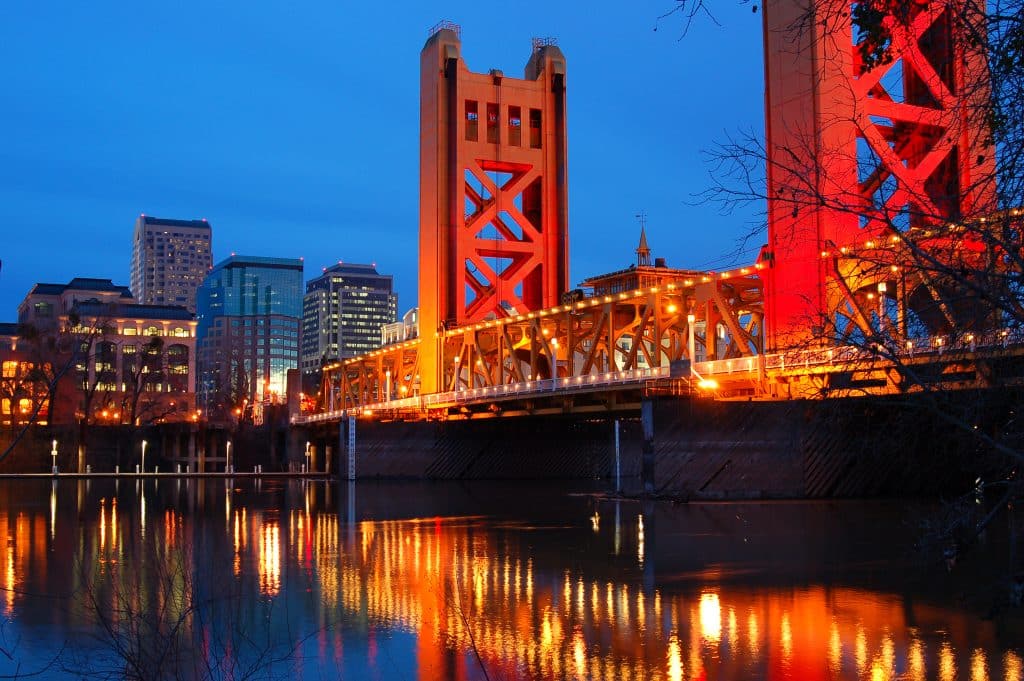 The Tower Bridge Crosses the Merced River in the heart of Downtown Sacramento, California