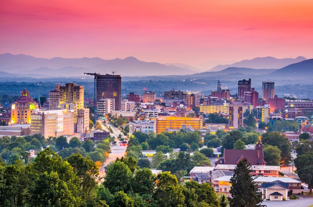 Asheville, North Carolina, USA at twilight.