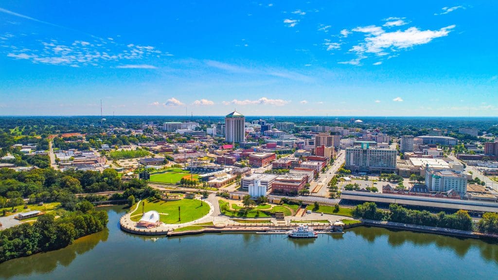 Montgomery Alabama Riverfront Park Skyline Aerial.