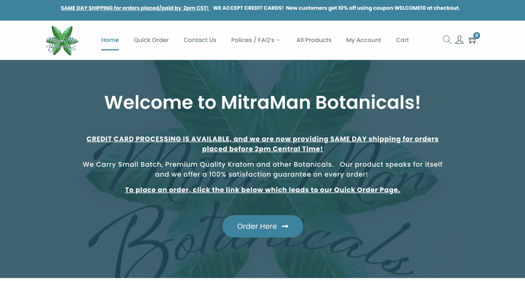 Screenshot of Mitraman Botanicals Landing Page