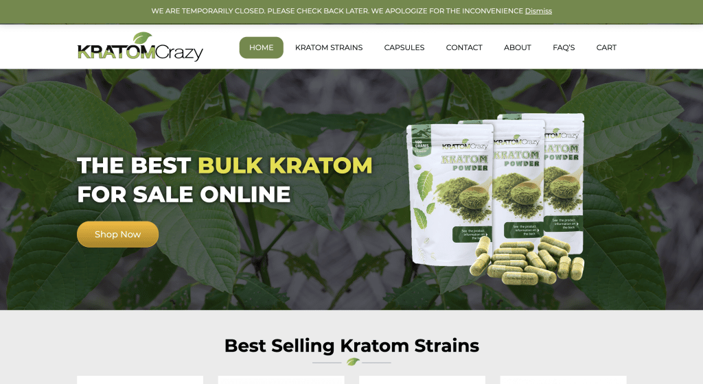 Screenshot of Kratom Crazy Landing Website