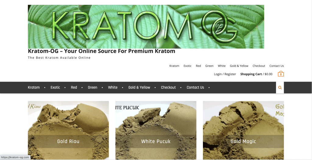 Screenshot of Kratom OG's Landing Website