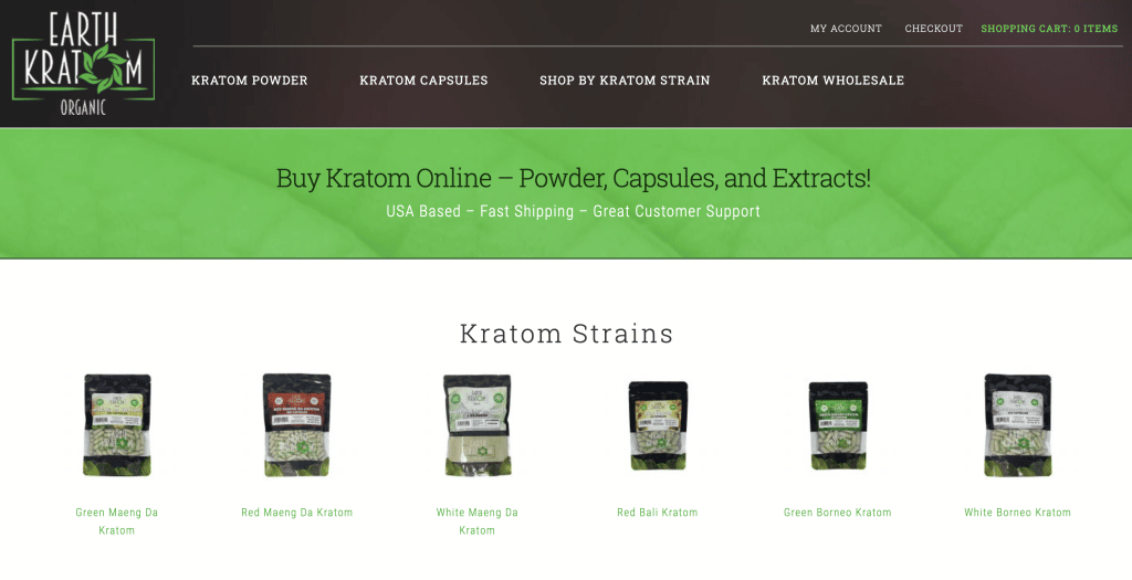 Screenshot of Earth Kratom's Landing Webpage